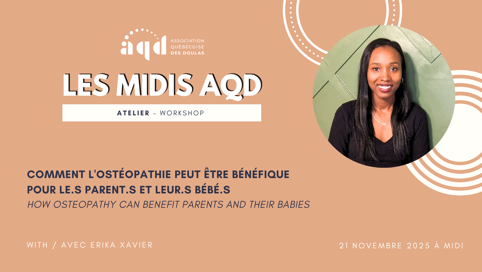 Midi AQD - Comment l'ostéopathie peut être bénéfique pour la maman et son bébé avec Erica Xavier