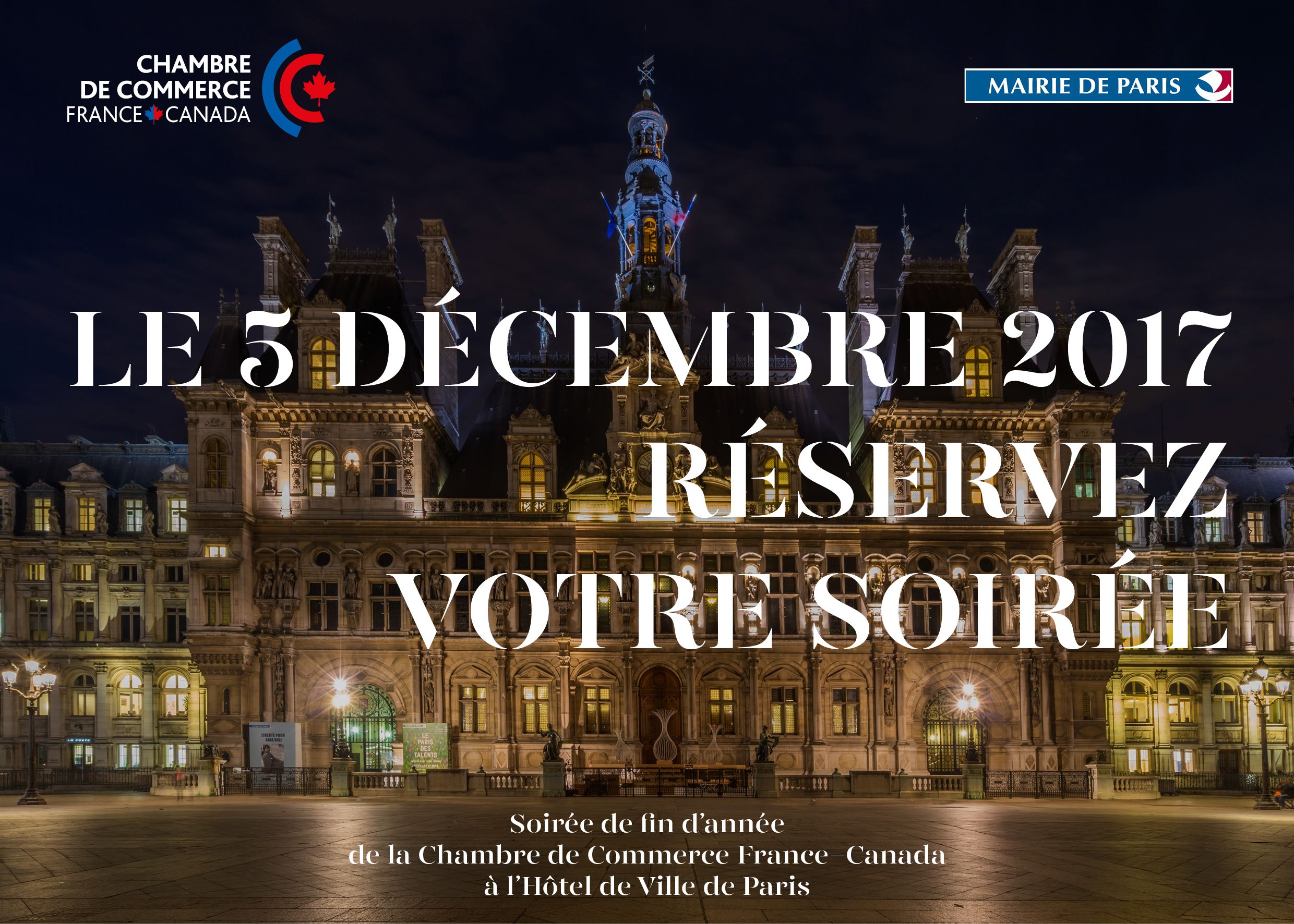 Mardi 5 décembre 2017 Soirée de fin d'année de la CCFC à l'Hôtel de Ville de Paris
