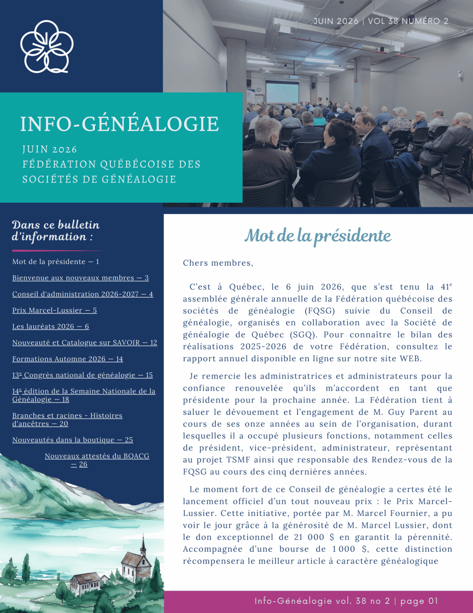 Info-Généalogie de Juin 2026