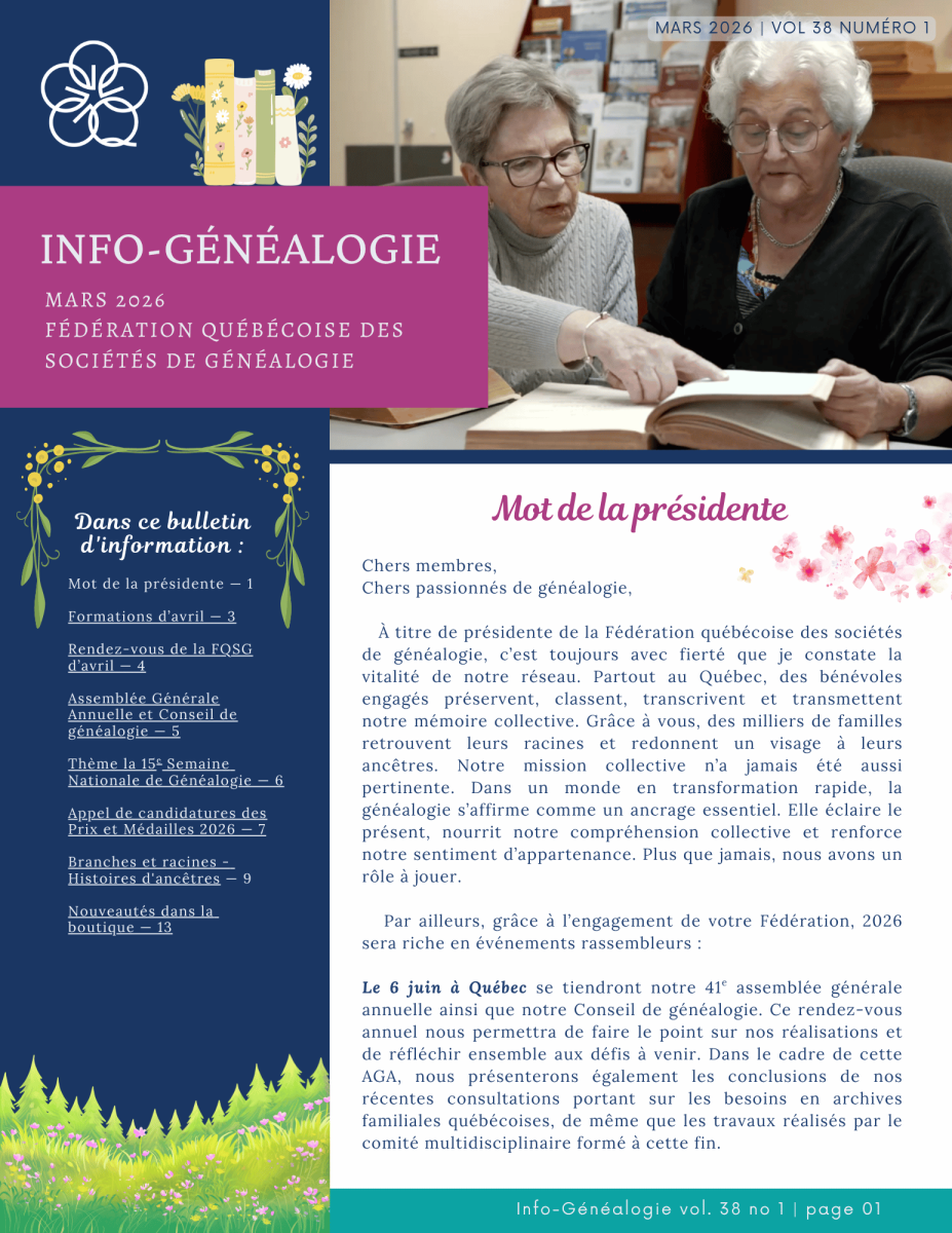 Info-Généalogie de mars 2026