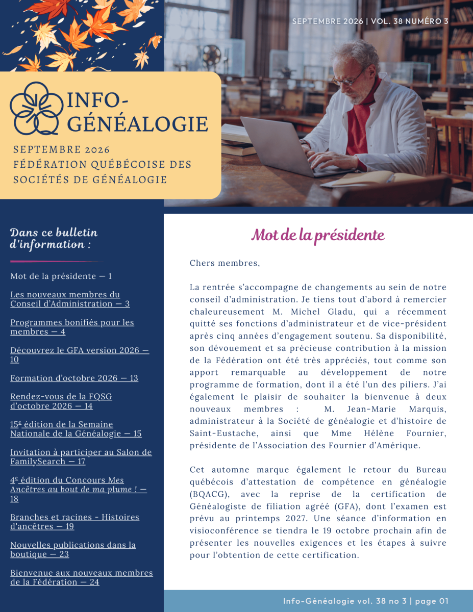 Info-Généalogie de Septembre 2026