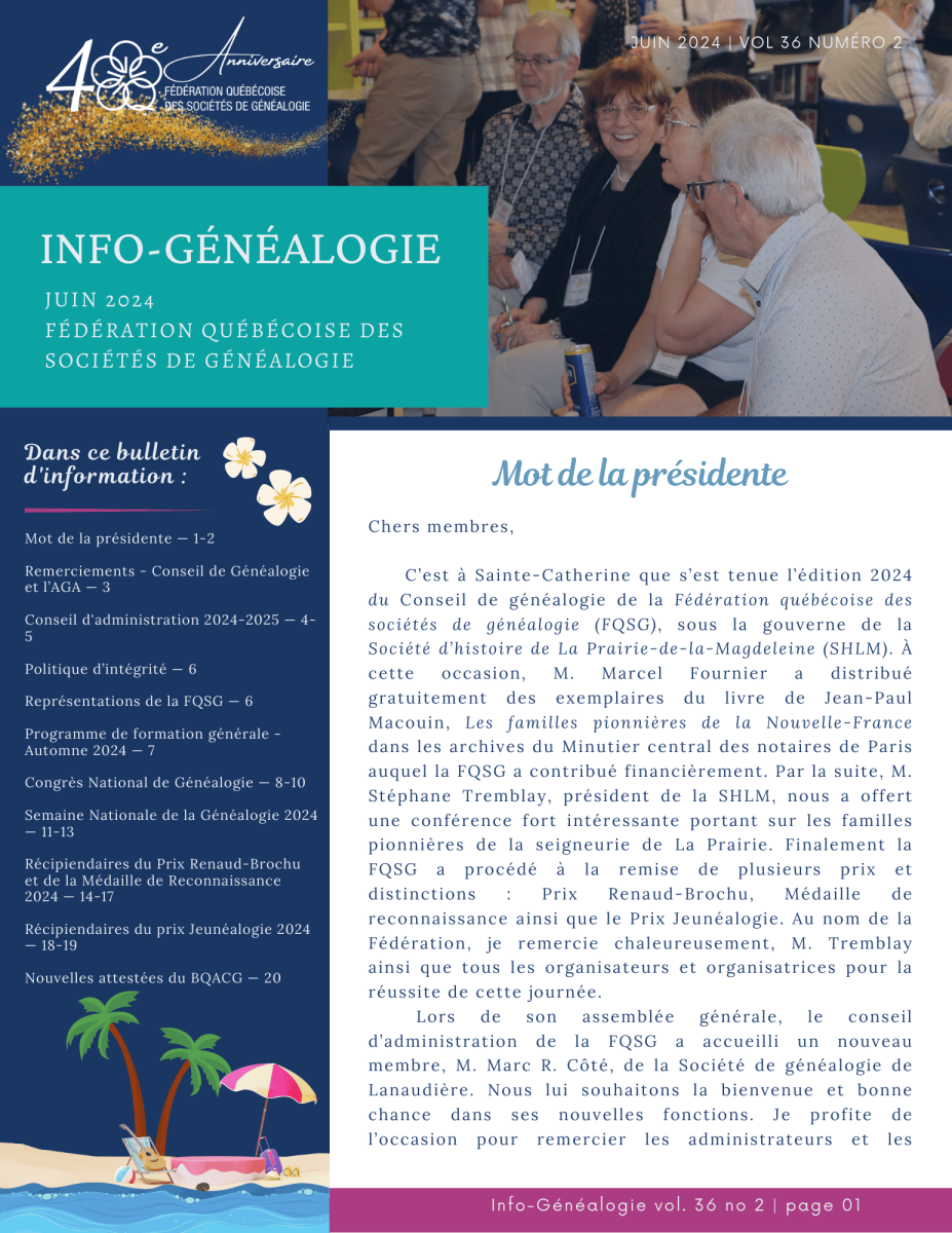 Info-Généalogie de Juin 2024