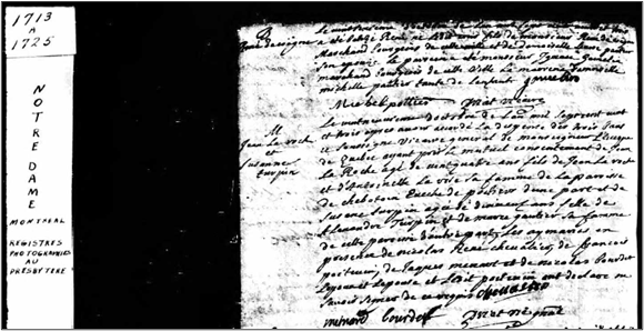Extrait du registre « 1713 à 1725 Notre-Dame Montréal » 