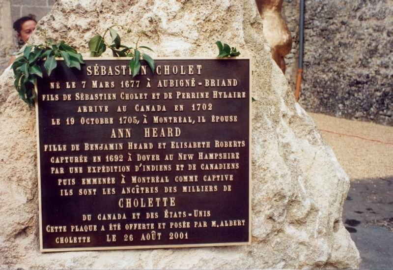 Figure 1 : Plaque commémorative dédiée à Sébastien Cholet et située à Aubigné-sur-Layon, France