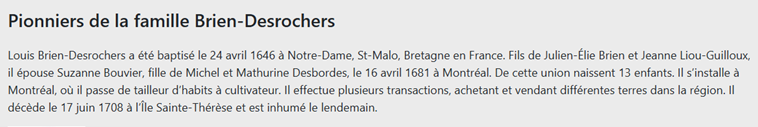 Pionniers de la famille Brien-Desrochers