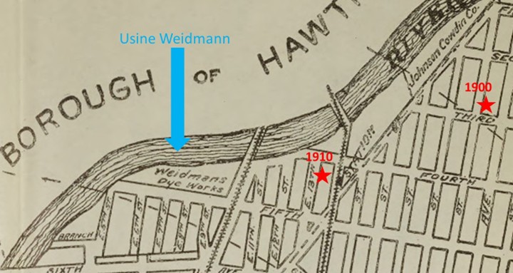 Usine Weidmann et lieux d'habitation - map of the city of paterson NJ 1906